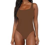 BelleLovin Women's Scoop Neck Bodysuits Sleeveless Tank Top Jumpsuits Clothes, 1-brown, XS