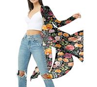 BelleLovin Womens Sexy Sheer Long Sleeve Cardigan See Through Mesh Cover Up (Black Red Rose, Medium)