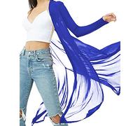 BelleLovin Womens Sexy Sheer Long Sleeve Cardigan See Through Mesh Cover Up - Blue - Large