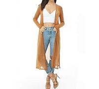 BelleLovin Womens Sexy Sheer Long Sleeve Cardigan See Through Mesh Cover Up, Camel, XL