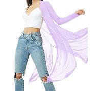 BelleLovin Womens Sexy Sheer Long Sleeve Cardigan See Through Mesh Cover Up - Purple - Medium