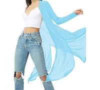 BelleLovin Womens Sexy Sheer Long Sleeve Cardigan See Through Mesh Cover Up, Sky Blue, Medium