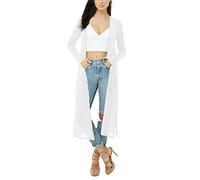 BelleLovin Womens Sexy Sheer Long Sleeve Cardigan See Through Mesh Cover Up - White - XX-Large