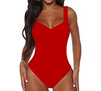 BelleLovin Women's Sweetheart Square V Neck sleeveless Tank Tops Bodysuits, Red, Medium