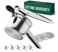 Bellemain 15 oz Large Potato Ricer | Heavy-Duty Stainless Steel Potato Ricer & Masher | Perfect for Mashed Potatoes | Kitchen Tool with 3 Interchangeable Discs (Black)