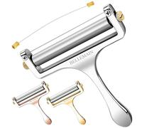 Bellemain Stainless Steel Wire Cheese Slicer - Hand Held Cutter for Cheddar, Gruyere, Raclette, Mozzarella Block, Adjustable Shaver, Thick & Thin Slicer, Curler (Silver)
