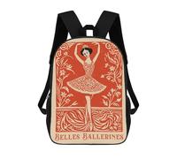 Belles Ballerines Vintage Ballet Art 3D Printed 17 Inch School Backpack Casual Children's Backpacks 3D Printed for Boys Elementary And Middle