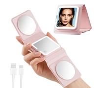 belleskin Premium LED Compact Mirror, 1X/5X/10X Magnification for Travel | Stepless Dimming, Memory Function, 320mAh Battery, Touch Control, Tri-fold Design, PU Leather, Magnetic Closure, USB-C