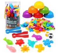 BelleStyle Colour Sorting Toys,66 Pcs Montessori Ocean Animal Counting Toys with Bowl,Dices and Tweezers,Colour Sorting Sensory Toy,Montessori Color Matching Educational Learning Toys for 3+ Years Old