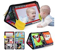 BelleStyle Tummy Time Mirror Toys, Baby Toys 0-6 Months, Newborn Floor Toy & Black and White Crinkle Cloth Book & Teether, Sensory Toys Activity Montessori Toys Gifts for Boys Girls 0 3 6 Months