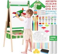 Belleur All-in-One Art Easel for Kids with 2 Paper Rolls & Deluxe Accessories, Adjustable Magnetic Double Sided Whiteboard & Chalkboard, Painting Kid Easel for Toddlers 2-8