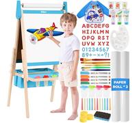 Belleur All-in-One Art Easel for Kids with 2 Paper Rolls & Deluxe Accessories, Adjustable Magnetic Double Sided Whiteboard & Chalkboard, Painting Kid Easel for Toddlers 2-8