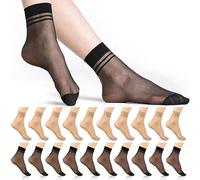 BelleVive 10 Pairs of Women's Ankle Socks in Transparent Nylon for Summer, Thin and Snug, Reinforced Toe, Nude and Black