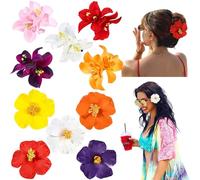 BelleVive 10 Pieces Hawaiian Flower Hair Clips, Plumeria Hibiscus Clips, Artificial Floral Barrettes, Tropical Faux Flower Hairpins, Hair Accessories for Holiday, Party, Beach