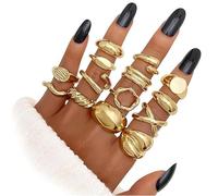 BelleVive 14-piece set with chunky gold rings for women, 14k gold plated, thick dome, stackable open rings, trendy, delicate, minimalist jewellery gifts for women