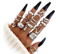 BelleVive 15-Piece Set with Chunky Silver Rings for Women, 14 Carat Gold Plated, Thick Dome, Stackable Open Rings, Trendy, Delicate, Minimalist Jewellery Gifts, Silver