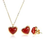 BelleVive 18K Carnelian Crystal Heart Pendant Necklace and Earrings, Gifts for Women Heart Necklace - Crystal Heart Necklace for Women Gifts, Jewellery Gift