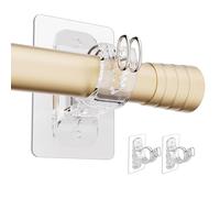 BelleVive 2 Pack Curtain Rod Brackets No Drilling, Self Adhesive Curtain Rod Holders, Adjustable, Damage-Free to Stick on the Wall, Curtain Rod Holders for Hanging