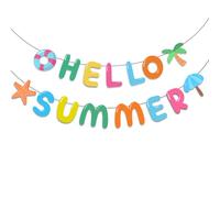 BelleVive 2 Piece Hawaiian Moana Birthday Banner, Hello Summer Banner, Tropical Luau Party Accessories, Summer Beach Holiday, Birthday Party Decor, Hanging Decorations