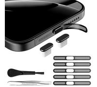 BelleVive 2 Pieces USB-C Dust Plugs Metal, 5 Pieces Earphone Speaker Mesh, Phone Speaker Dust Cover and Dust Cap for iPhone 16/15/16 Pro Max, Black