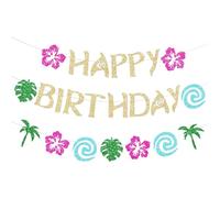 BelleVive 2 Stück Hawaiianisches Moana-Geburtstagsbanner, Party-Dekoration, glitzerndes Gold für Happy Birthday, tropisches Luau-Party-Zubehör, Sommer-Strandurlaub, Geburtstagsparty-Dekor