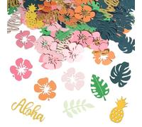 BelleVive 200 Pieces Hawaii Table Decorations Confetti Party Deco Aloha Palm Leaves Flowers Pineapple Summer Beach Party Wedding Tropical Theme Party Summer Beach Party Decor Table