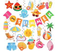 BelleVive 21-Piece Summer Party Decorations, Beach Pool Party Decor, 'Hello Summer' Banner, Pool, Beach, Hanging Streams, Home, Office, School, Classroom Decor