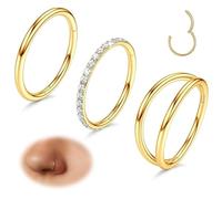 BelleVive 3 Piece Nose Rings, Double Nose Rings made of Surgical 316L Steel, 18G, with Hinge, CZ Piercing Jewelry, Septum Clicker Rings, Cartilage Earring, Helix, Tragus, Daith, 8mm
