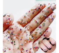 BelleVive 3000 Pieces Coloured Nail Charms, 3D Rhinestones for French Nails, Colourful Nail Gems, Various Crystal Shapes, Exquisite Mini Heart Star Glitter Nail Art Charms