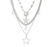 BelleVive 3pcs Y2k Star Silver Necklace Set, Grunge Multiple Necklace, Kawaii Star Multiple Necklace, Cute Aesthetic Stacking Toggle Necklaces, Gothic Vintage Emo Jewelry Set