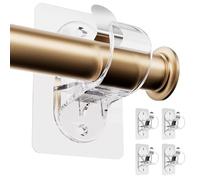 BelleVive 4-Pack Curtain Pole Holders No Drilling, Self-Adhesive Adjustable, Nail-Free Curtain Rod Hooks, Strong Stick-On Hooks (Transparent)