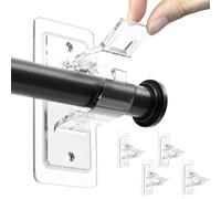 BelleVive 4 Pack Curtain Rod Brackets Without Drilling, Self-Adhesive Curtain Rod Holders, No Holes, Multi-Purpose Rod Hooks Without Nails for Bathroom, Bedroom, Transparent
