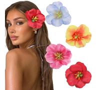 BelleVive 4 Piece Hawaii Flower Hair Clips for Women, Plumeria Hibiscus Hair Clips, Artificial Flower Hair Clips, Hibiscus Claw Clip, Hair Accessories for Holiday, Beach Party