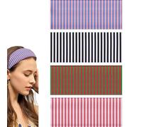 BelleVive 4-piece Headband for Women, Striped, Wide Headband for Ladies' Hair, Non-Slip Wraps, Elastic, Stretchable, Fashionable Bandanas, Workout, Yoga, Running, Hairbands