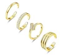 BelleVive 4-Piece Toe Ring Set for Women, Adjustable, 14 Karat Gold Filled, Simple, Sweet, Thin Band, Hawaiian Beach/Summer Foot Jewellery, Waterproof Gold Toe Rings