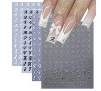 BelleVive 4 Sheets Retro English Letters Nail Stickers for Nail Art 3D Self-Adhesive Black White Gold Silver Design Nail Decals Pegatinas Uñas Letter Nail Art Stickers for Women DIY