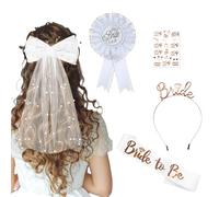 BelleVive 5 Hen Do Accessories Ladies Veil Hen Party White Bride to Be Sash, Hen Party Sticker, Hen Party Decor Women for Hen Do, Bridal Party and Wedding Photography
