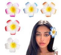 BelleVive 5 Pieces Hawaiian Flower Hair Clips, Plumeria Hair Accessories, Faux Flower Clips, Hair Accessories for Holiday, Beach Party, Hairpins for Girls, Weddings, Vacation