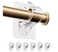 BelleVive 6-Pack Curtain Pole Holders without Drilling, Self-Adhesive Curtain Rod Brackets, Adjustable, Nail-Free Curtain Hooks, Strong Stick-On Hooks (Transparent)