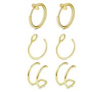 BelleVive 6 Piece Fake Nose Ring Set, Gold Fake Piercings, Includes Fake Lip Piercing and Clip On Earring, Stainless Steel Nose Ring Fake for Women and Men, No Piercing, Body Jewellery