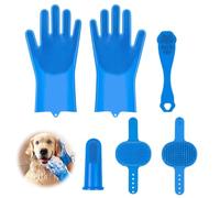 BelleVive 6-Piece Pet Grooming Set, Dog Washing Gloves, Dog Bath Brush, Dog Toothbrush Finger, Dog Bath Gloves, Dog Shampoo Brush, Cat Bath Accessories, Dog Bath Accessories