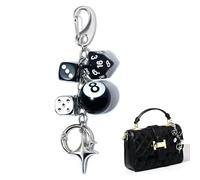 BelleVive 8-Ball Dice Charm Keyring, Cute Accessory for Bags, Handbags, Charm Keyring, Y2K Aesthetic Keyring for Women and Men, Black