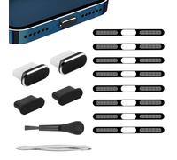 BelleVive 8-pack dustproof mesh stickers for iPhone 16/15/Pro/Pro Max, USB-C dust plugs, anti-dust, speaker mesh, phone charging port cleaner for all Type-C devices, black