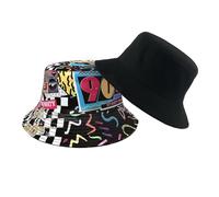 BelleVive Bucket Hat Retro 80s 90s Style Fashionable Unisex Reversible Fishing Hat Double-sided Sun Hat Packable Sun Cap Rave Party Outfit Accessories for Women Men, Style 3