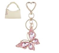 BelleVive Charm Keyring for Women, Cute Heart Keychain with Diamond Butterfly Pendant, Pretty Keychain Accessory for Bags and Wallets, Pink