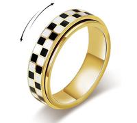 BelleVive Checkered Fidget Ring for Adults, 18 Carat Gold-Plated Stainless Steel, Rotating Spinner Jewellery, Gift for Anxiety and Stress Relief for Women/Men, Size 7