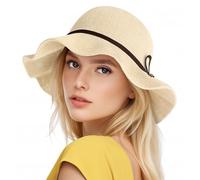 BelleVive Ladies' Summer Sun Hats, Wide Brim, Beach Hats for Women, SPF 50+, Foldable Travel Beach Hat, Knitted Floppy Hat, Women's Sun Hat, Wide Brim Hat, Beige
