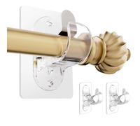 BelleVive Pack of 2 Curtain Rod Brackets No Drilling Self-Adhesive Curtain Rod Holders Adjustable Nail Free Curtain Rod Hooks Stick On Hooks Transparent