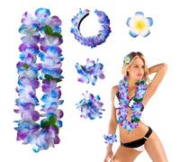 BelleVive Pack of 5 Hawaiian Flower Necklaces Necklace Hair Bands Bracelets Tropical Luau Hawaiian Flower Necklaces Silk Theme Party Beach Birthday Decorations