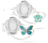 BelleVive Set of 2 Stainless Steel Tea Infusers with Butterfly and Flower Charms for Loose Leaf Tea, Includes Extended Chain and Hook for Brewing Fine Loose Tea, Silver